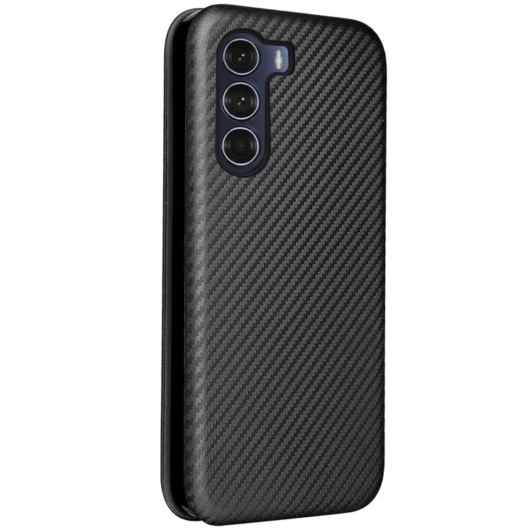Magnetic Anto-absorbed PU Leather Case Carbon Fiber Card Slot Texture Stand Cell Phone Case for Motorola Moto G200 5G/Edge S30 - Black