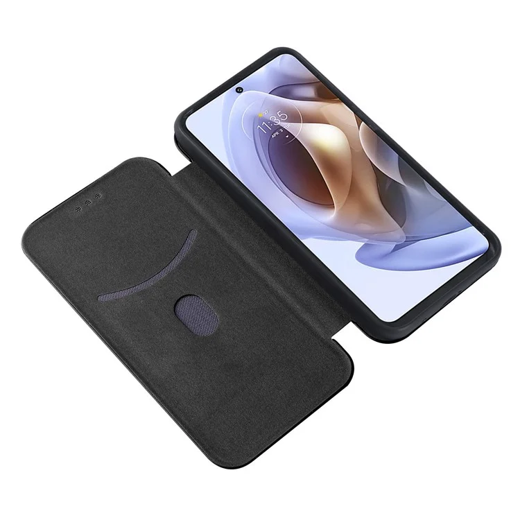 Magnetic Anto-absorbed PU Leather Case Carbon Fiber Card Slot Texture Stand Cell Phone Case for Motorola Moto G200 5G/Edge S30 - Black