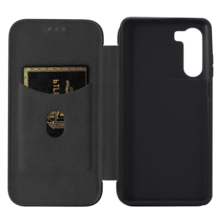 Magnetic Anto-absorbed PU Leather Case Carbon Fiber Card Slot Texture Stand Cell Phone Case for Motorola Moto G200 5G/Edge S30 - Black