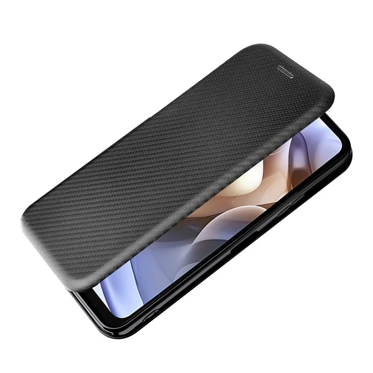Magnetic Anto-absorbed PU Leather Case Carbon Fiber Card Slot Texture Stand Cell Phone Case for Motorola Moto G200 5G/Edge S30 - Black
