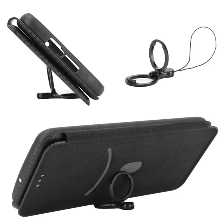 Magnetic Anto-absorbed PU Leather Case Carbon Fiber Card Slot Texture Stand Cell Phone Case for Motorola Moto G200 5G/Edge S30 - Black