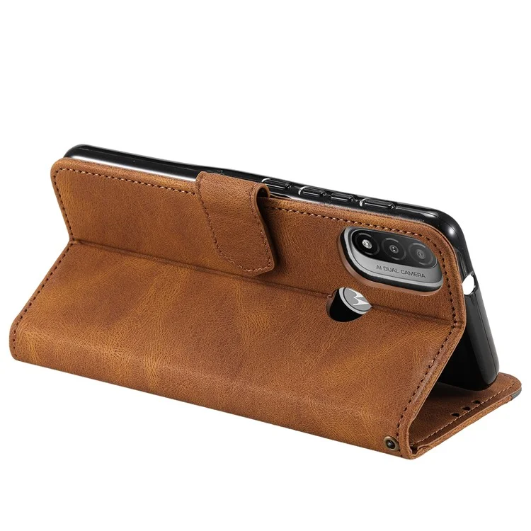 Coux de Surface D'épissage en Cuir PU en Cuir PU et TPU Téléphone Flip Case Skin-touch Stand Portefeuille Téléphone Couverture de Protection Pour Motorola Moto E20 / E30 / E40 - Brun