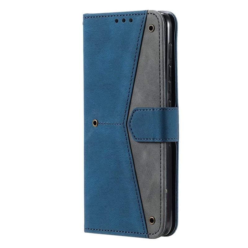Stitching Surface Splicing Style PU Leather and TPU Phone Flip Case Skin-touch Stand Wallet Phone Protective Cover for Motorola Moto E20/E30/E40 - Blue
