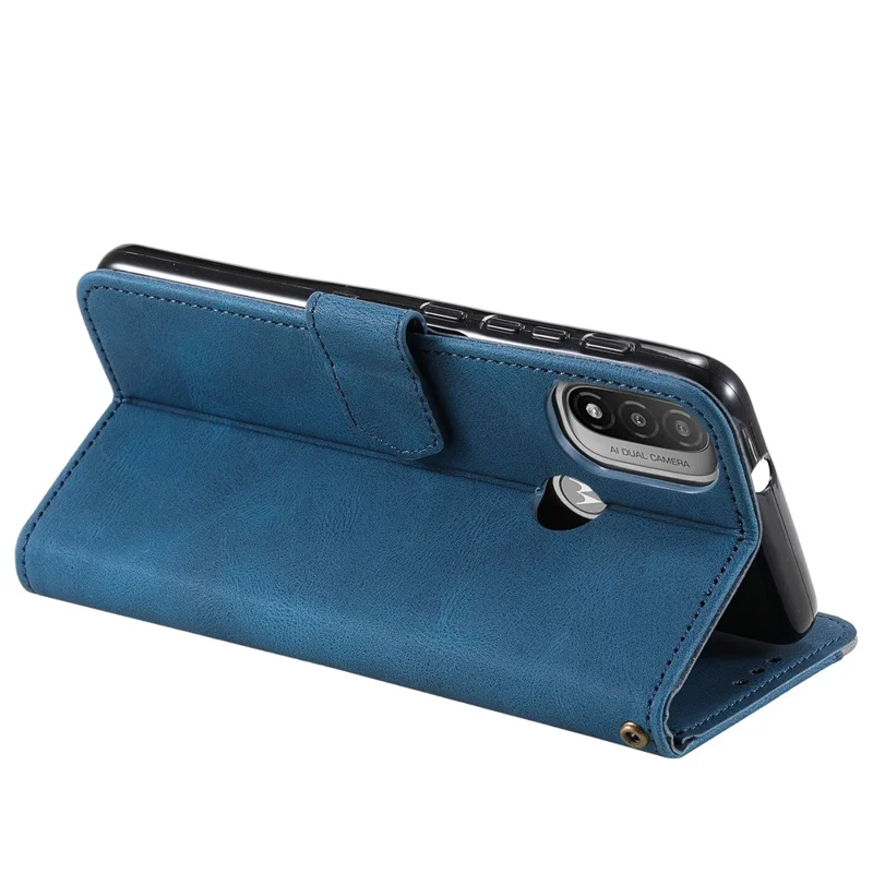 Stitching Surface Splicing Style PU Leather and TPU Phone Flip Case Skin-touch Stand Wallet Phone Protective Cover for Motorola Moto E20/E30/E40 - Blue