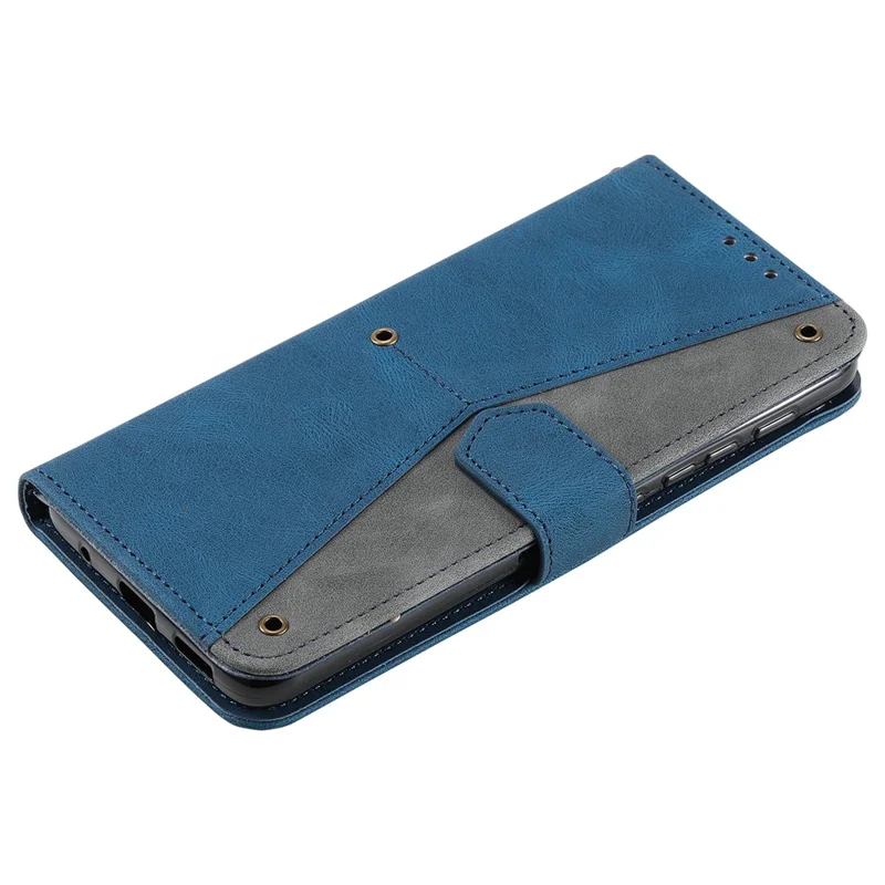 Stitching Surface Splicing Style PU Leather and TPU Phone Flip Case Skin-touch Stand Wallet Phone Protective Cover for Motorola Moto E20/E30/E40 - Blue