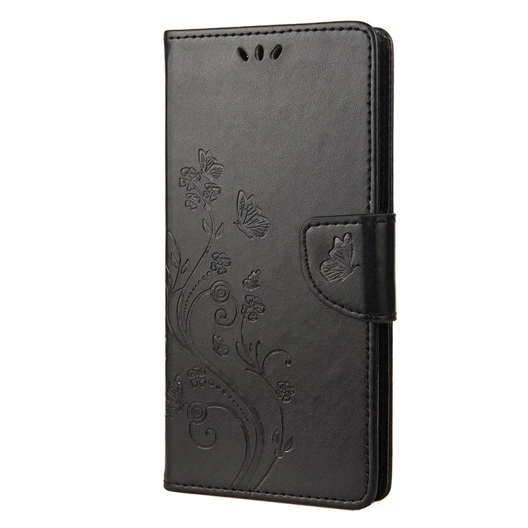 Cell Phone Case Stylish Imprint Butterflies Leather Phone Covering Practical Wallet Stand Shell for Motorola Moto G51 5G - Black