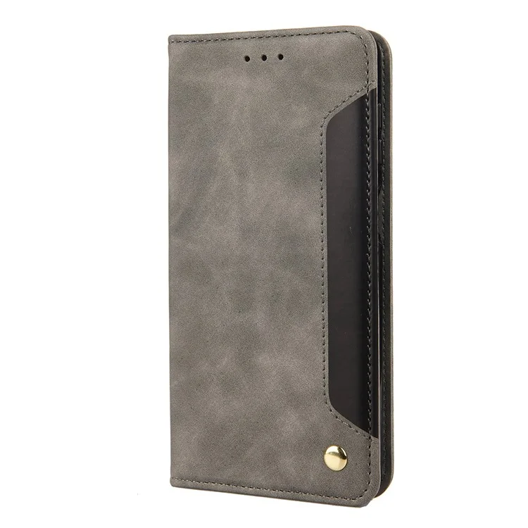 Smartphone Case Shockproof Wallet Phone Stand Cover Anti-dust Splicing PU Leather Shell for Motorola Moto G51 5G - Grey