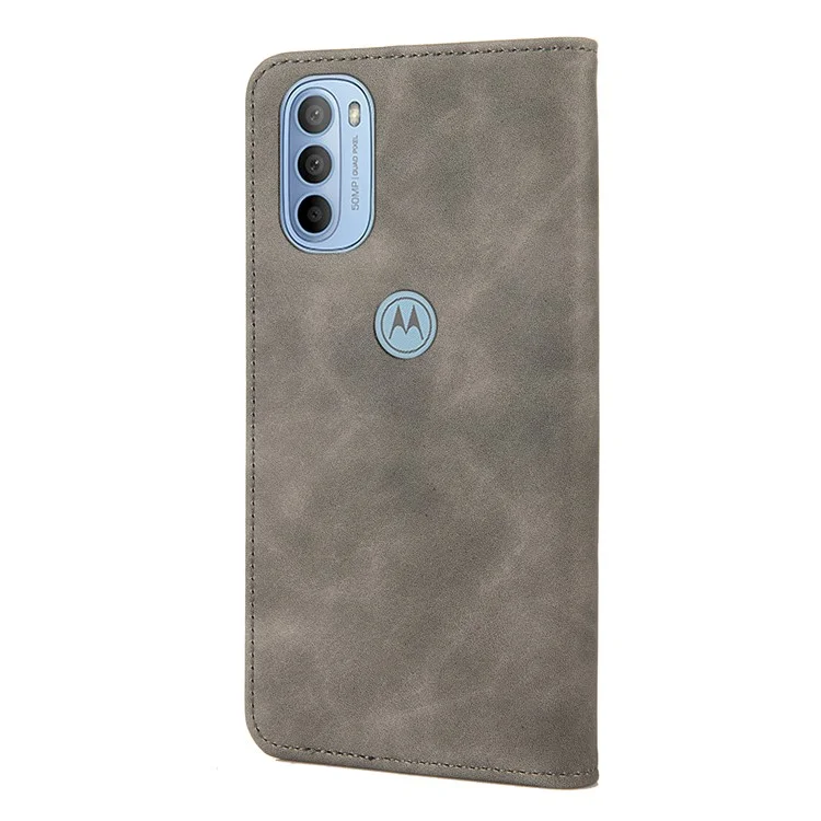 Smartphone Case Shockproof Wallet Phone Stand Cover Anti-dust Splicing PU Leather Shell for Motorola Moto G51 5G - Grey