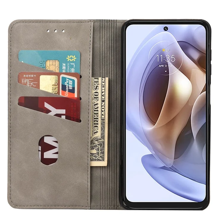 Smartphone Case Shockproof Wallet Phone Stand Cover Anti-dust Splicing PU Leather Shell for Motorola Moto G51 5G - Grey