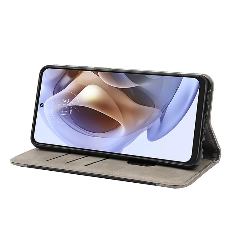 Smartphone Case Shockproof Wallet Phone Stand Cover Anti-dust Splicing PU Leather Shell for Motorola Moto G51 5G - Grey