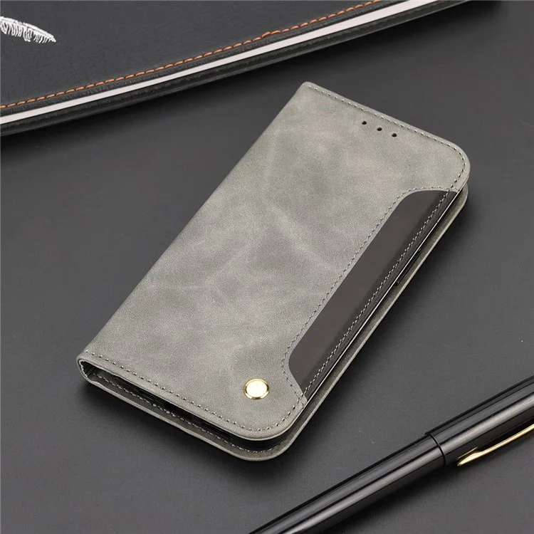 Smartphone Case Shockproof Wallet Phone Stand Cover Anti-dust Splicing PU Leather Shell for Motorola Moto G51 5G - Grey