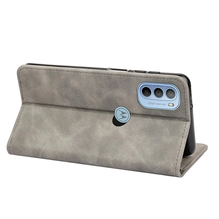 Smartphone Case Shockproof Wallet Phone Stand Cover Anti-dust Splicing PU Leather Shell for Motorola Moto G51 5G - Grey