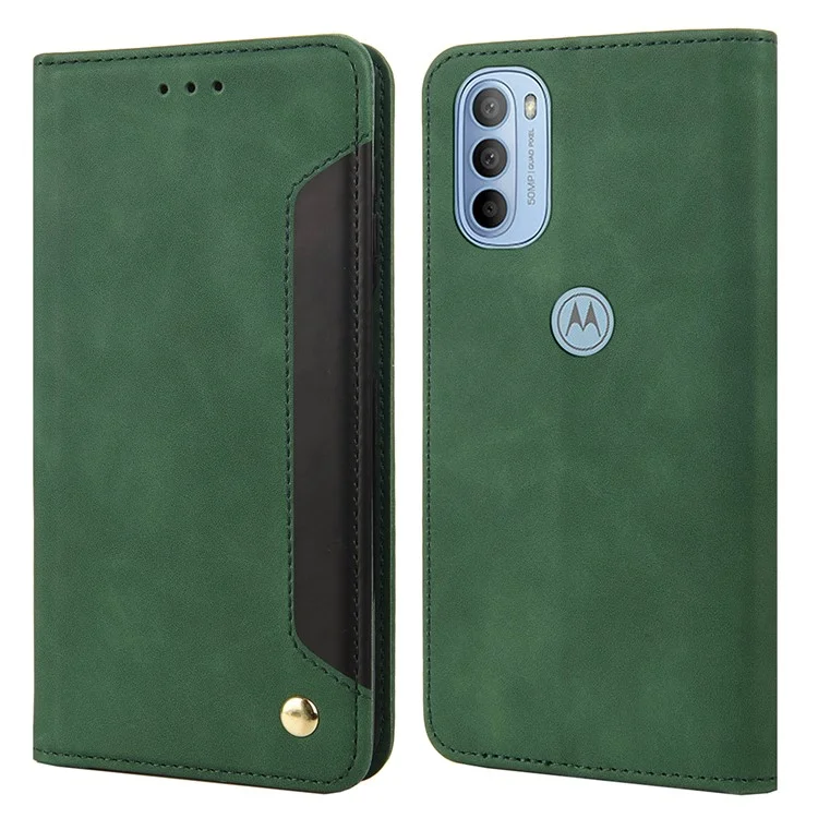Smartphone-Gehäuse Stoßfeste Brieftasche Telefonständerabdeckung Anti-Dust-Spleiß-PU-Leder-Hülle Für Motorola Moto G51 5G - Grün