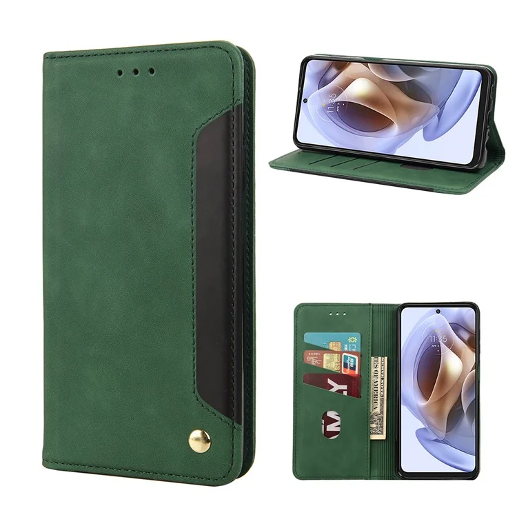 Smartphone-Gehäuse Stoßfeste Brieftasche Telefonständerabdeckung Anti-Dust-Spleiß-PU-Leder-Hülle Für Motorola Moto G51 5G - Grün