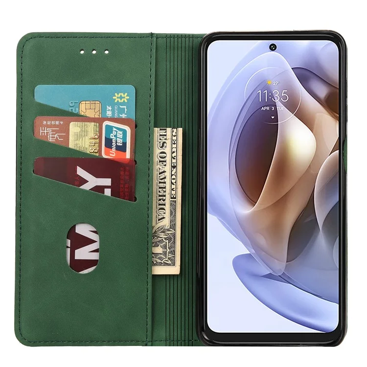Smartphone-Gehäuse Stoßfeste Brieftasche Telefonständerabdeckung Anti-Dust-Spleiß-PU-Leder-Hülle Für Motorola Moto G51 5G - Grün
