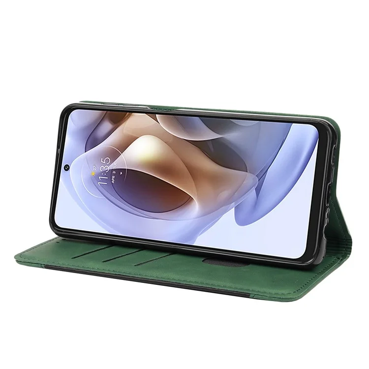 Smartphone-Gehäuse Stoßfeste Brieftasche Telefonständerabdeckung Anti-Dust-Spleiß-PU-Leder-Hülle Für Motorola Moto G51 5G - Grün