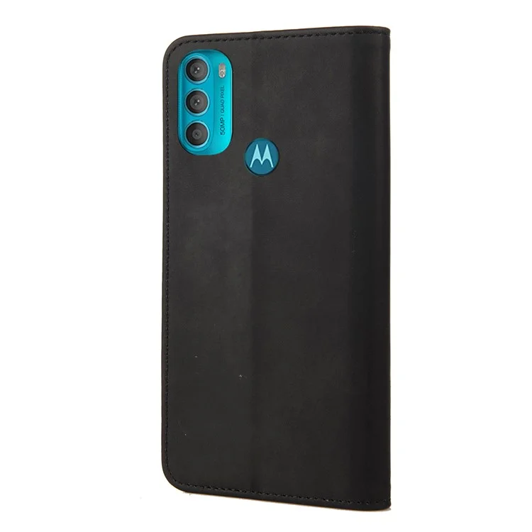 For Motorola Moto G71 5G Anti-fingerprint Shockproof Wallet Phone Stand Cover Anti-dust Phone Case Splicing Leather Shell - Black