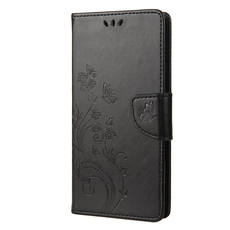 PU Leather Phone Covering Smartphone Case Stylish Imprint Butterflies Practical Wallet for Motorola Moto G71 5G - Black