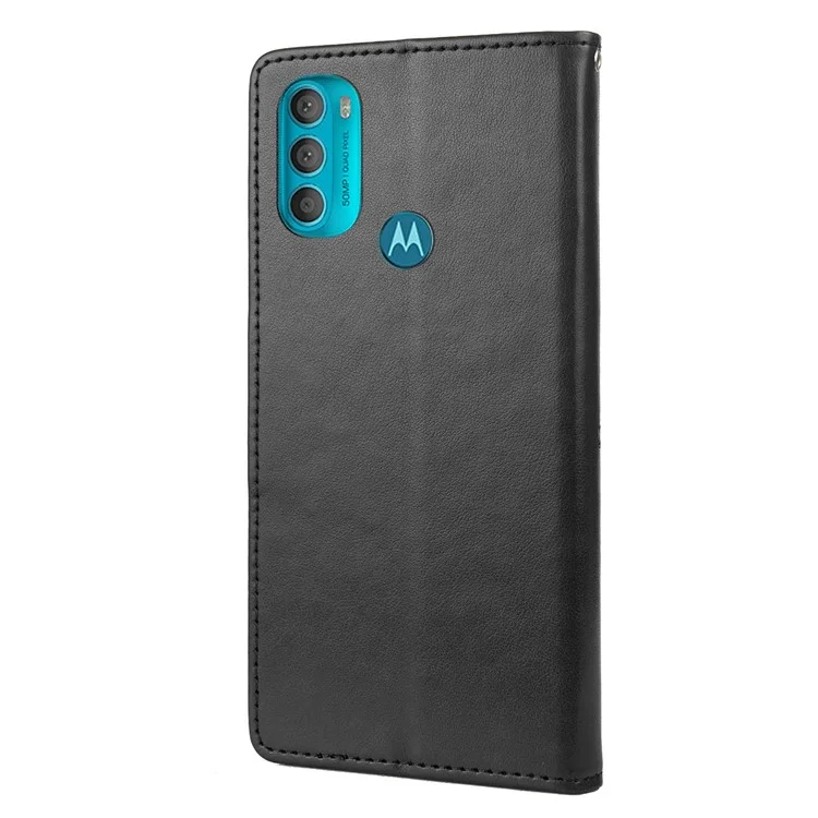 PU Leather Phone Covering Smartphone Case Stylish Imprint Butterflies Practical Wallet for Motorola Moto G71 5G - Black
