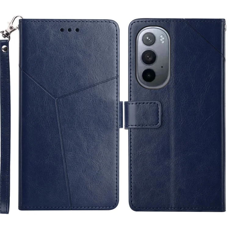 PU Leather Anti-fingerprint Y-shaped Lines Imprinting Soft TPU Inner Shell Phone Cover with Wallet Stand Feature for Motorola Edge X30 - Blue