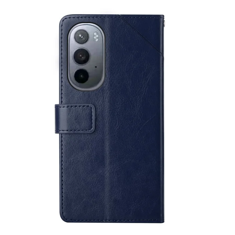 PU Leather Anti-fingerprint Y-shaped Lines Imprinting Soft TPU Inner Shell Phone Cover with Wallet Stand Feature for Motorola Edge X30 - Blue