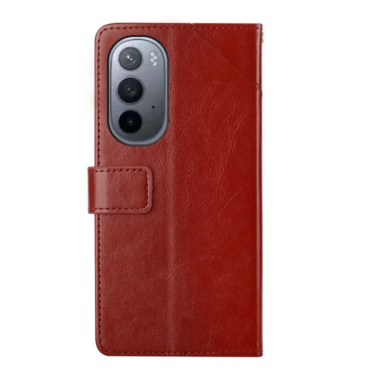 Linhas em Forma de Y-fingerprint em Couro PU Imprimindo a Tampa do Telefone da Concha Interna de TPU Macio Com Característica da Carteira Para Motorola Edge X30 - Castanho