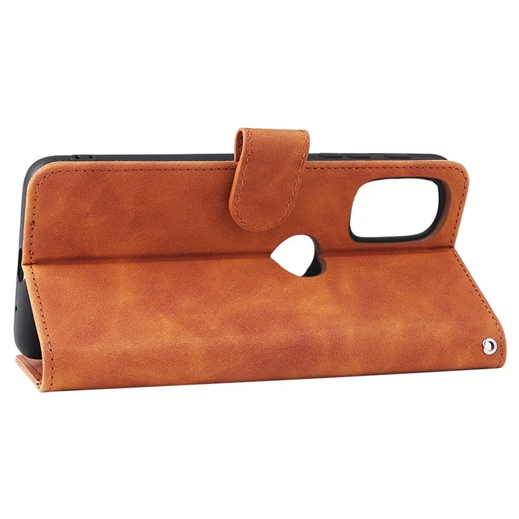 Skin-touch Feeling PU Leather Wallet Case Stand Function Shockproof Soft TPU Phone Cover for Motorola Moto G71 5G - Brown