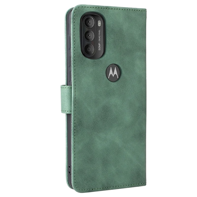 Skin-touch Feeling PU Leather Wallet Case Stand Function Shockproof Soft TPU Phone Cover for Motorola Moto G71 5G - Green