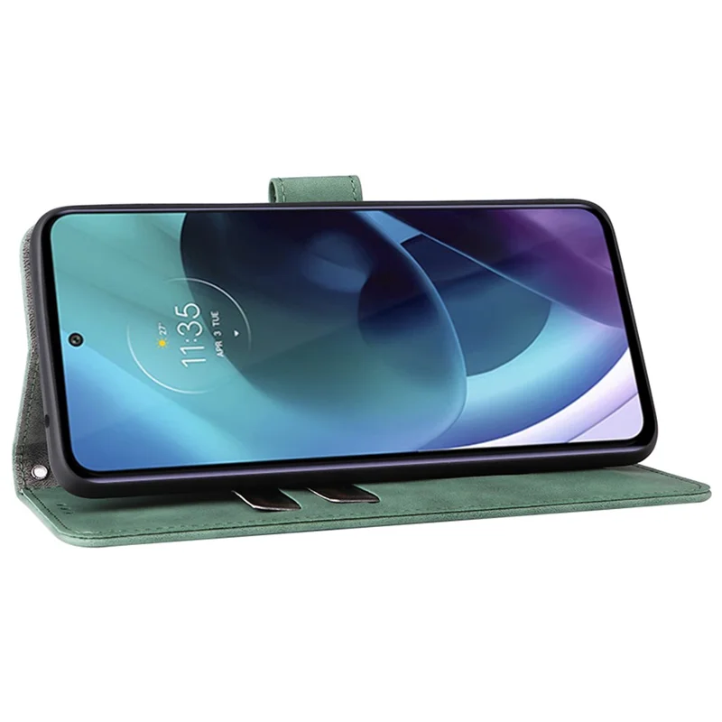 Skin-touch Feeling PU Leather Wallet Case Stand Function Shockproof Soft TPU Phone Cover for Motorola Moto G71 5G - Green