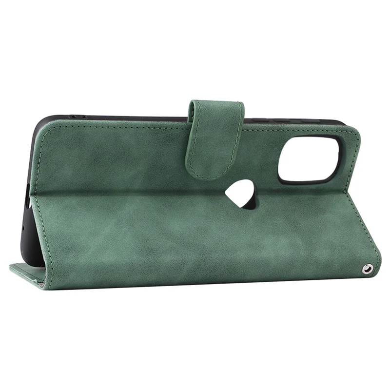 Skin-touch Feeling PU Leather Wallet Case Stand Function Shockproof Soft TPU Phone Cover for Motorola Moto G71 5G - Green