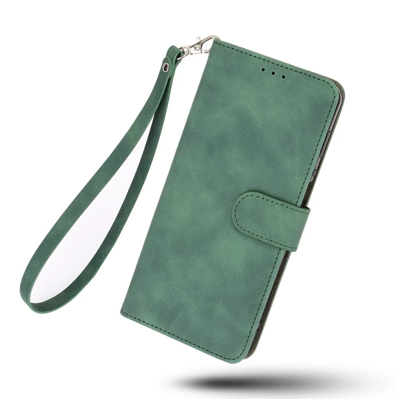 Skin-touch Feeling PU Leather Wallet Case Stand Function Shockproof Soft TPU Phone Cover for Motorola Moto G71 5G - Green
