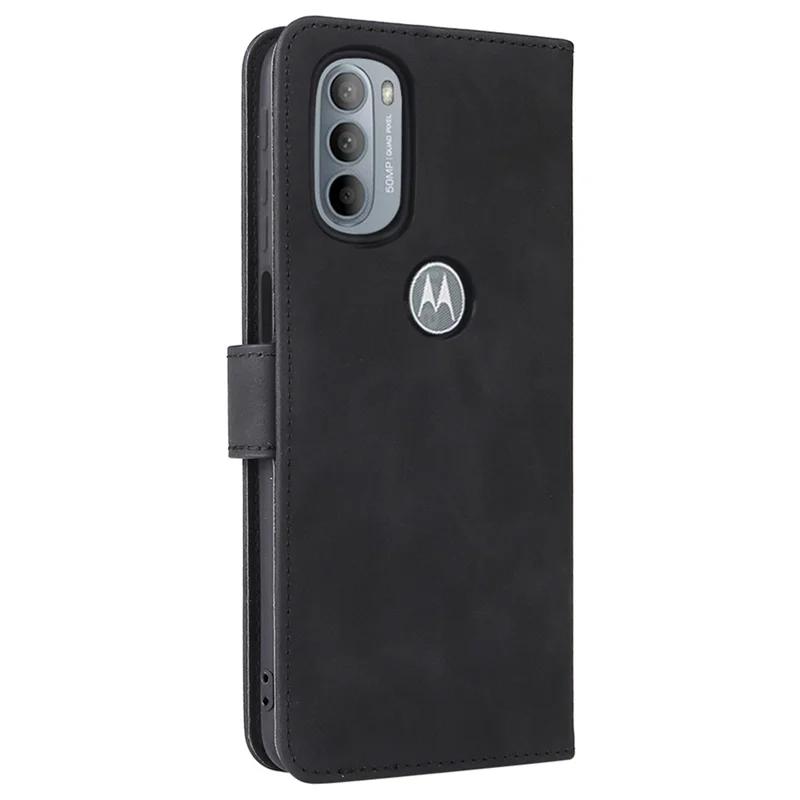 Shockproof Phone Cover Shell Skin-touch Feeling PU Leather Stand Wallet Shell Mobile Phone Case for Motorola Moto G31 / G41 - Black