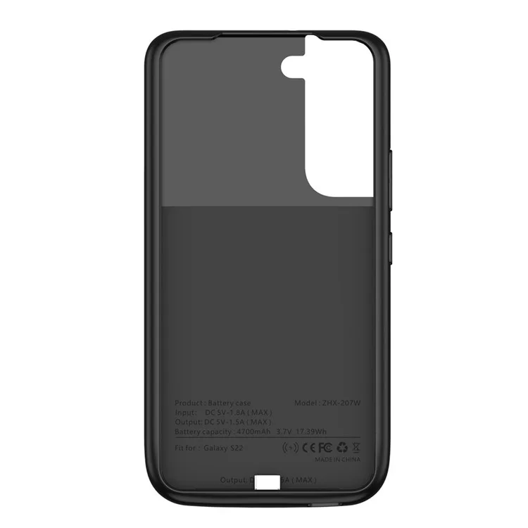 ZHX-208 4700mah Caixa de Carregamento de Tampa de Bateria Recarregável Com Borda de TPU Suave Para Samsung Galaxy S22 5G