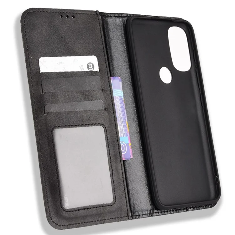 For Motorola Moto G71 5G Magnetic Automatic Closing Retro Style Imprinted Leather Wallet Stand Phone Shell - Black