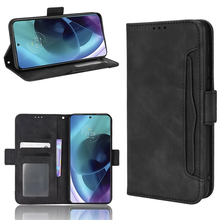 Для Motorola Moto G71 5G Function Function Drop Pocket Cocket Cheefice Chode с Несколькими Картами Слотом - Черный