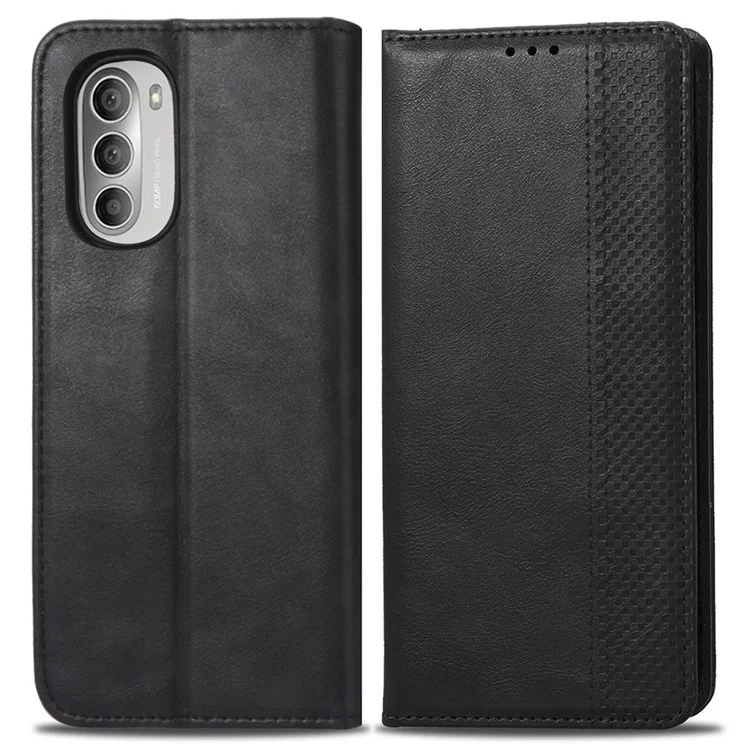 For Motorola Moto G Stylus 4G (2022) Wallet Retro Style Imprinted Leather Shockproof Anti-drop Cell Phone Cover with Stand - Black