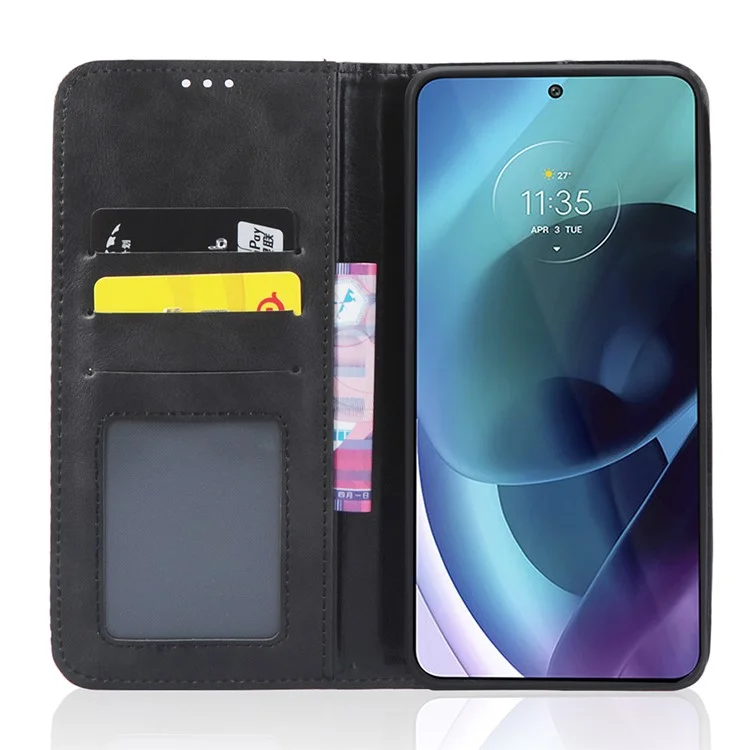 Für Motorola Moto G51 5G Fip Wallet-ständer Retro-stil Eingeprägter Kratzfestes Lederhülle Hülle Hülle - Schwarz