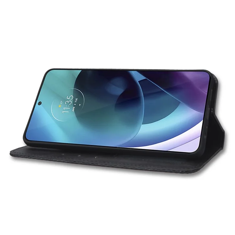 Für Motorola Moto G51 5G Fip Wallet-ständer Retro-stil Eingeprägter Kratzfestes Lederhülle Hülle Hülle - Schwarz