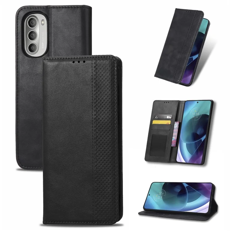 Für Motorola Moto G51 5G Fip Wallet-ständer Retro-stil Eingeprägter Kratzfestes Lederhülle Hülle Hülle - Schwarz