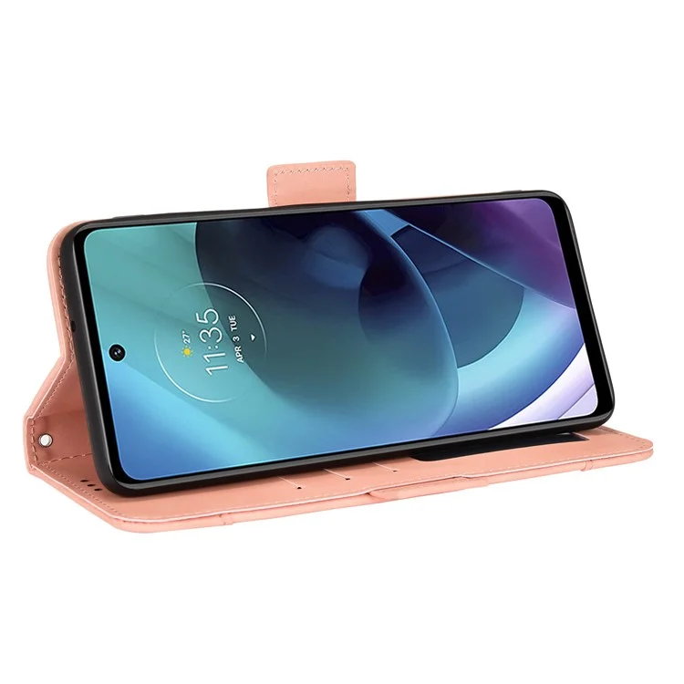 Couvercle de Poche à Sous de Cartes à Cartes Pour Motorola Moto G51 5G, Étui de Téléphone de Protection en Cuir PU Avec Support - Rose
