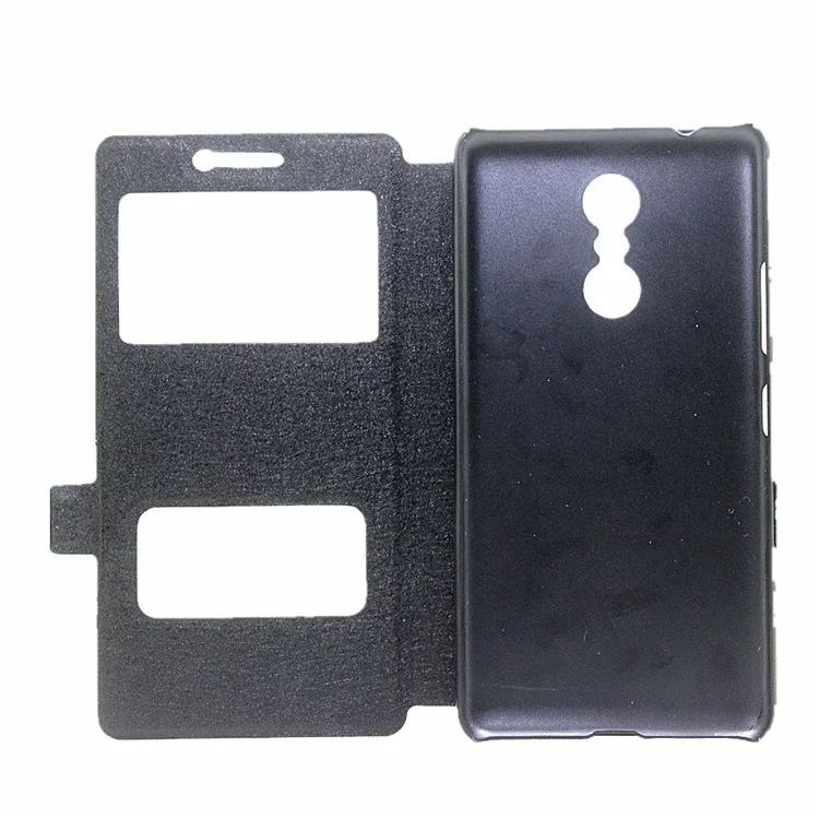 Dual View Window Silk Texture Leather Case for Lenovo K6 Note - Black