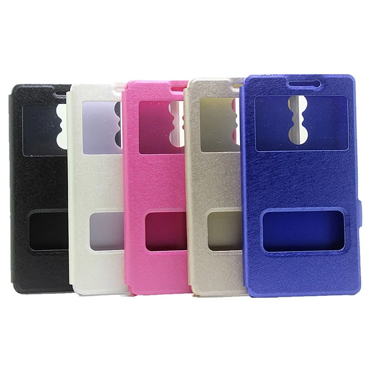 Dual View Window Silk Texture Leather Case for Lenovo K6 Note - Black