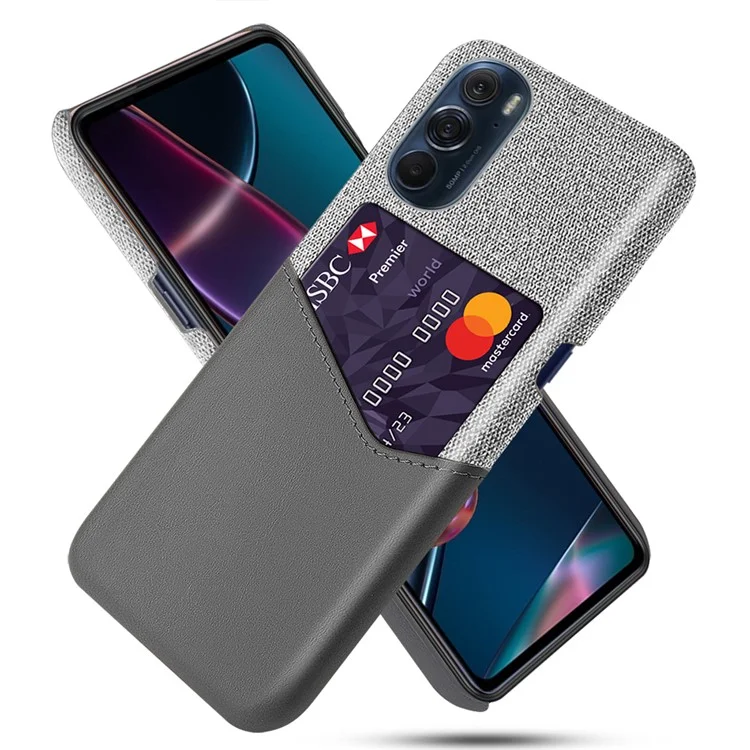 Für Motorola Edge X30 Anti-Scratch-Kartenfach-Design Cloth + PC + PU Leder Rückabdeckung - Grau