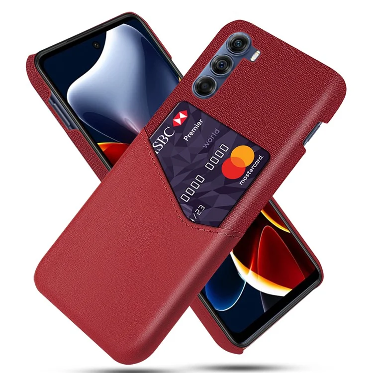 Custodia portacarte per telefono per Motorola Edge S30, cover posteriore in stoffa slim + PC rigido + pelle PU anti-urto - Rosso