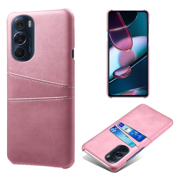 Para el Motor Delgado de la PC Dura de Cuero de PU de Motorola Edge X30 X30 Con Soporte de Tragamonedas Con 2 Ranuras Para la Tarjeta - Oro Rosa