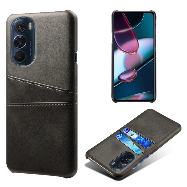 Für Motorola Edge X30 Soft Flexible PU -lederbeschichtete Hartpc Slim Telefonhülle Mit 2 Kartenschlitzhalter - Schwarz
