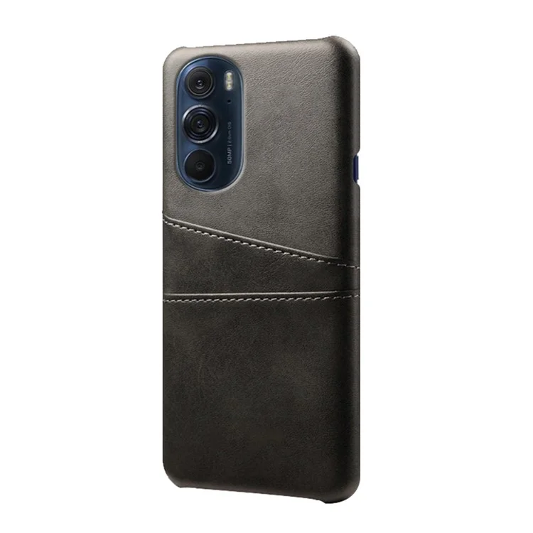 Für Motorola Edge X30 Soft Flexible PU -lederbeschichtete Hartpc Slim Telefonhülle Mit 2 Kartenschlitzhalter - Schwarz