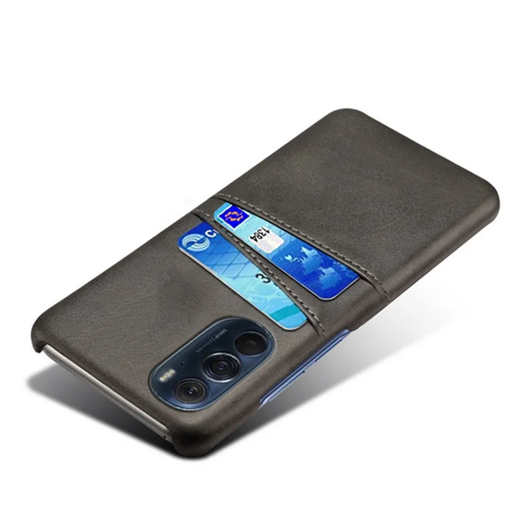 Für Motorola Edge X30 Soft Flexible PU -lederbeschichtete Hartpc Slim Telefonhülle Mit 2 Kartenschlitzhalter - Schwarz