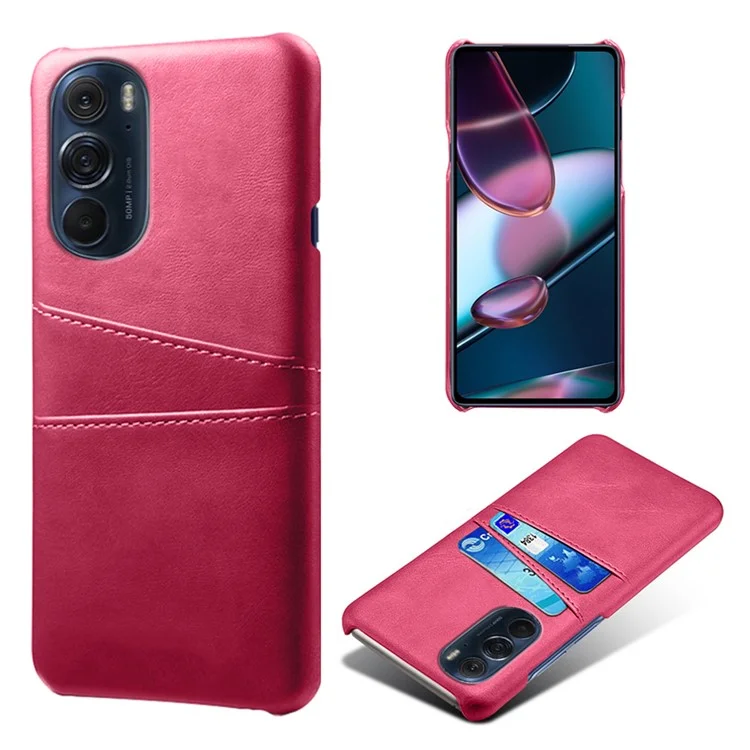 For Motorola Edge X30 Soft Flexible PU Leather Coated Hard PC Slim Phone Case with 2 Card Slots Holder - Rose