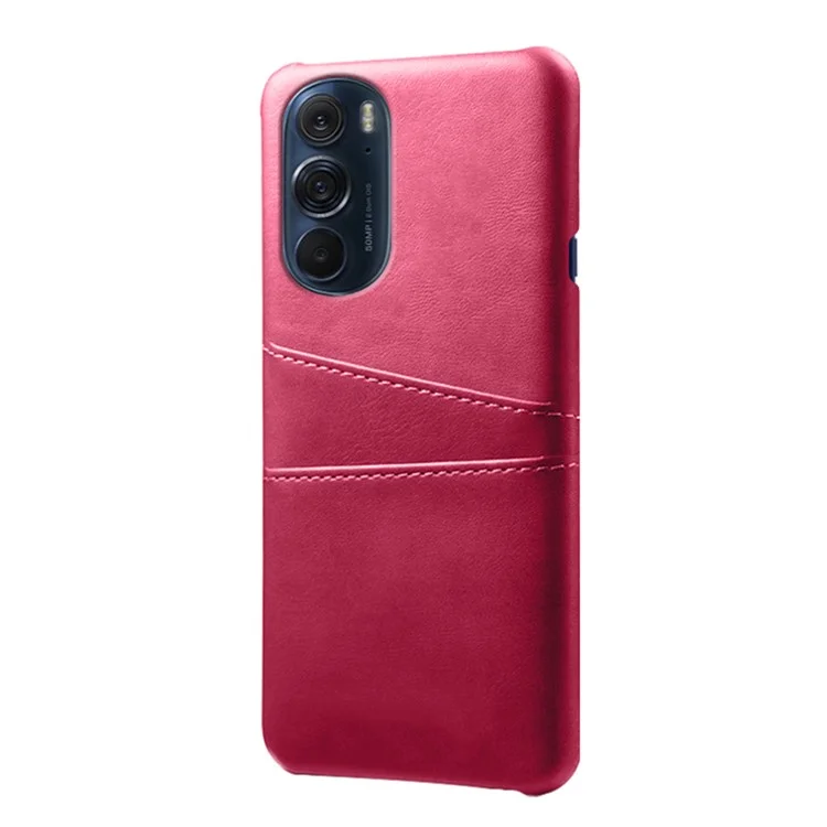 For Motorola Edge X30 Soft Flexible PU Leather Coated Hard PC Slim Phone Case with 2 Card Slots Holder - Rose